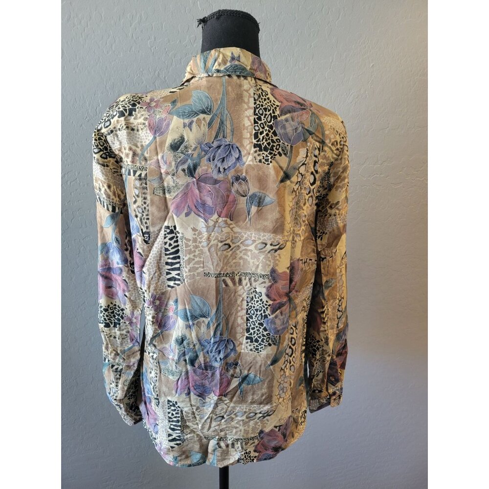 Dress Barn Vintage Colorful Collared Button Down Top 100% Silk Size M Timeless - Picture 7 of 12